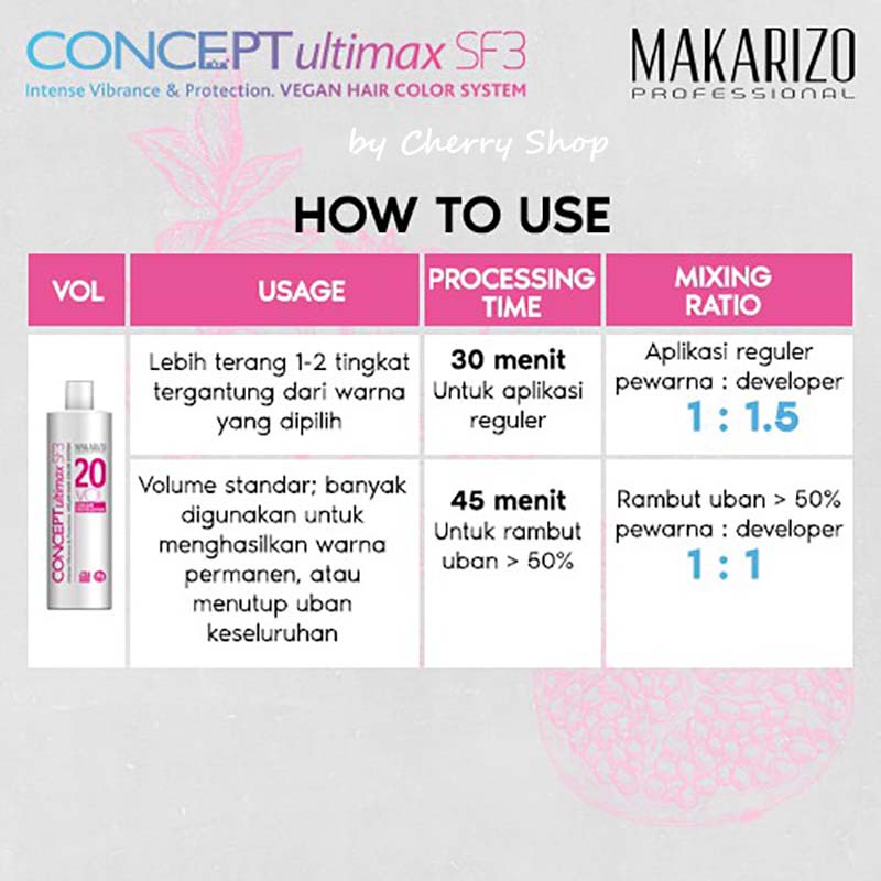 [1000ml] [BPOM] Makarizo Professional Concept Ultimax Cream Developer SF3 20 Volume Bottle 1000 mL