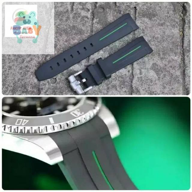 Tali jam ROLEX SUBMARINER RUBBER B LINE GREEN/RUBBER STRAP TALI JAM TANGAN ROLEX SUBMARINER