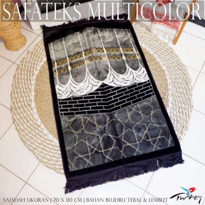 SAJADAH TURKY PREMIUM SAFATEK SIMLI MULTI COLOUR BENANG PERAK TEBAL HALUS UK 70×110 CM