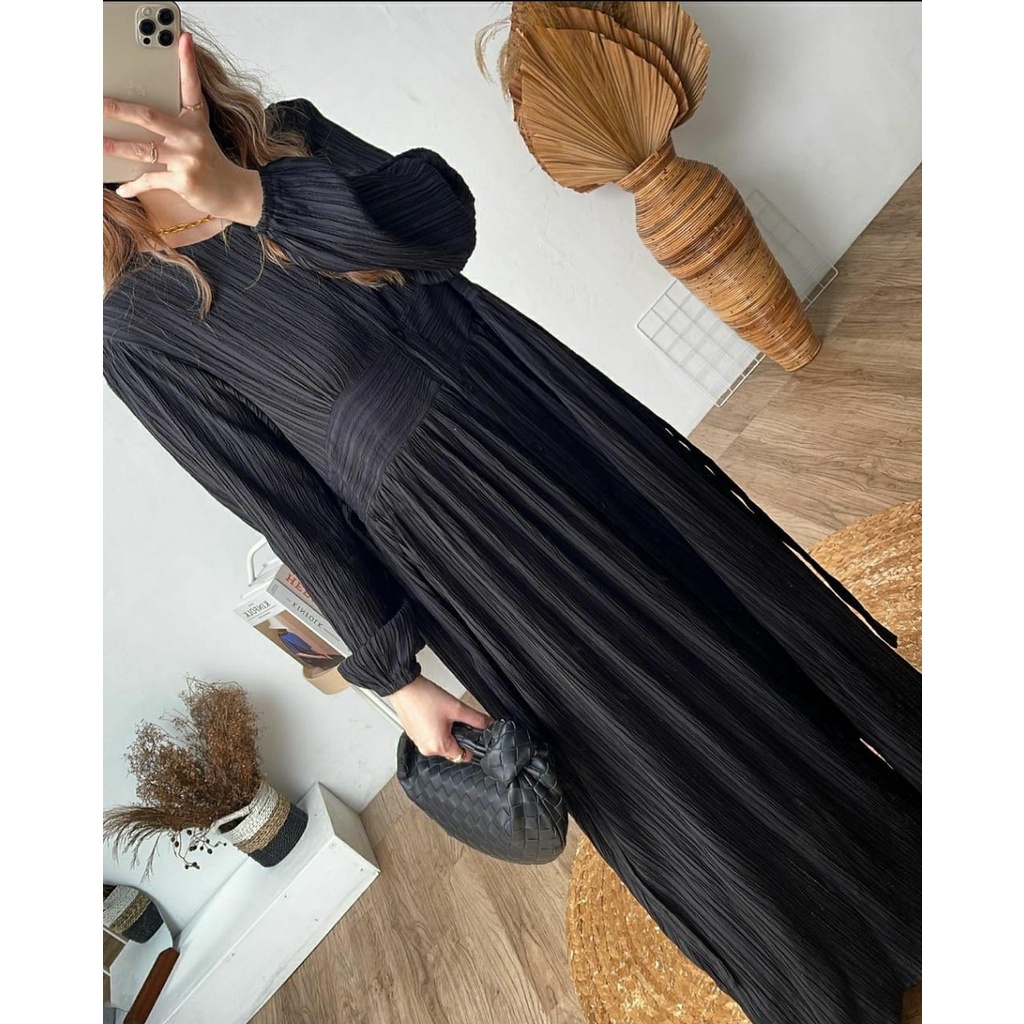 (MGA) GAMIS DELINA MAXI DRESS FULL KANCING WANITA AIRFLOW