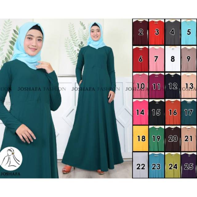 Gamis Dress Jersey Polos Import Tebal Busui Saku