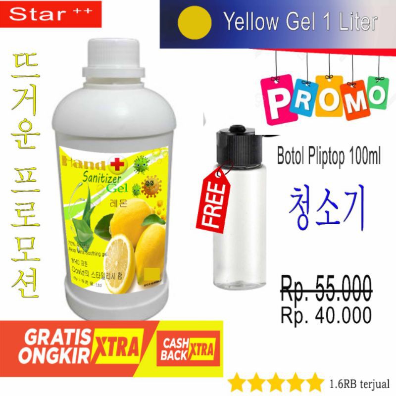 Hand sanitizer Yellow Lemon GEL 1 liter free botol fliptop 100Ml