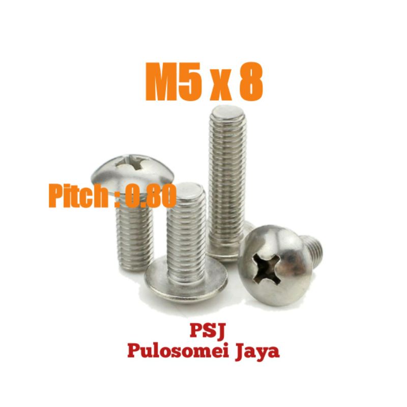 Baut JT Stainless M5 x 8 / Baut Payung SS M5 x 8 / JT SS M5 x 8