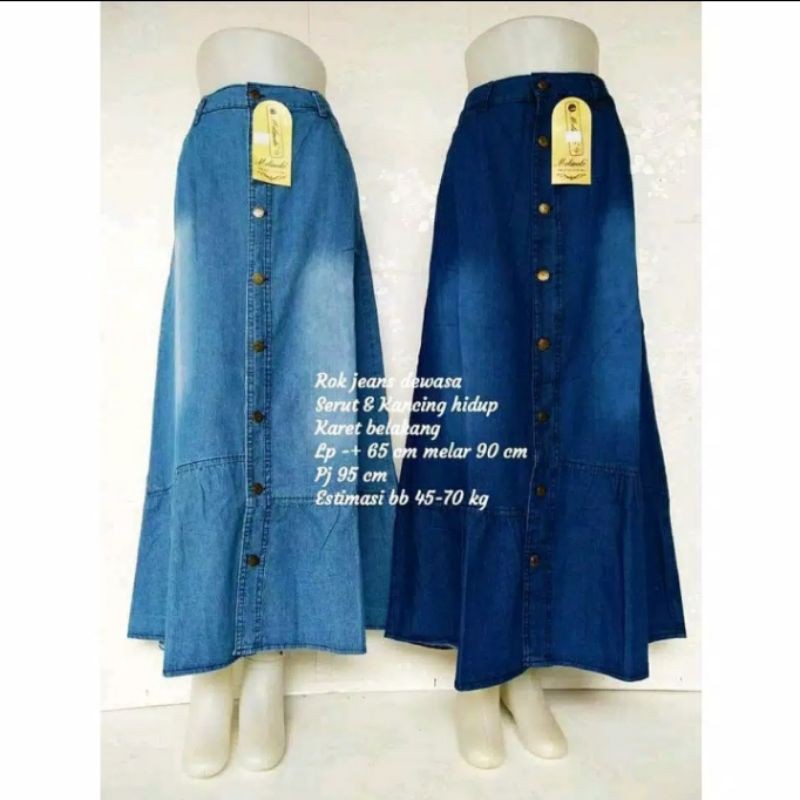 rok jeans panjang button wanita/rok jeans wanita dewasa