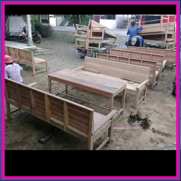 Paket kursi tamu kursi panjang murah meja kursi kayu bengkirai