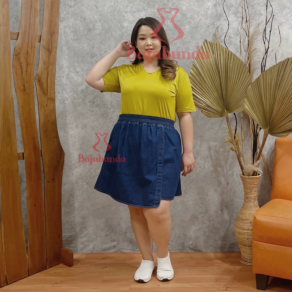 ROK JUMBO BIG SIZE DENIM JEANS WASHED WANITA BAJUBUNDA ROK LIPAT