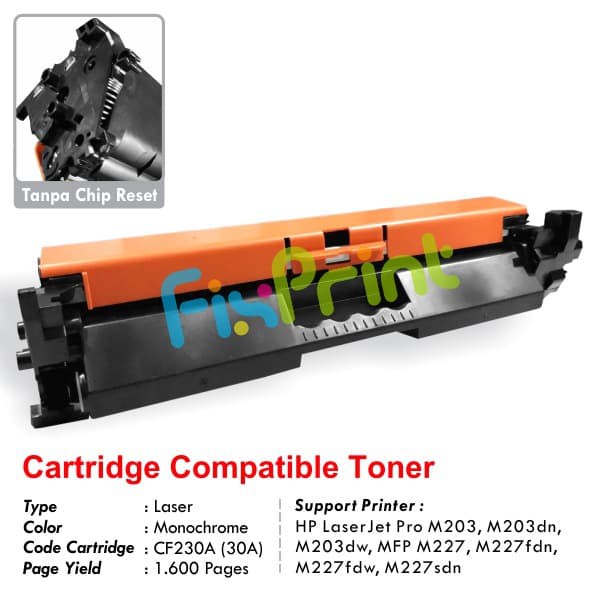 Compatible Toner HP 30A CF230A, Plus Chip Printer HP Pro M203dw MFP M227 M227fdn