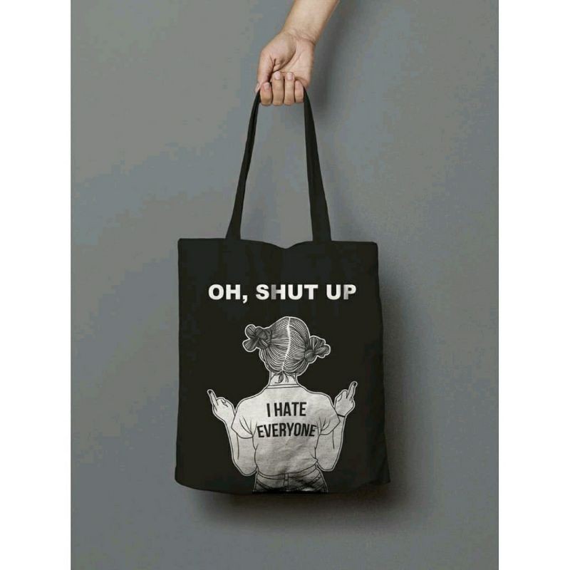 dem_sare / DS1005 - TOTE BAG SHUT UP - Tas Tote Bag Wanita Terlaris Termurah Tote Bag Terbaru