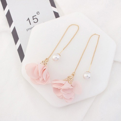 LRC Anting Tusuk Flower Shape Decorated Simple Long Chain Earrings Y5763X