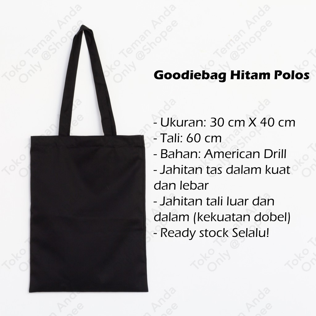 Tas Tote Bag Hitam Drill Polos (Totebag / Goodie Bag) Belanja Wanita