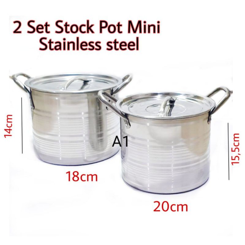 A1 MIni Stcok Pot Panci Set Stainless Steel Golden Hose - 2 Set