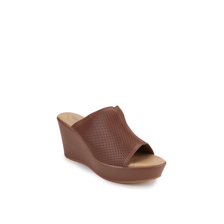 SANDAL WEDGES KULIT OBERMAIN WANITA ORIGINAL ASLI TERBARU COKLAT OW37