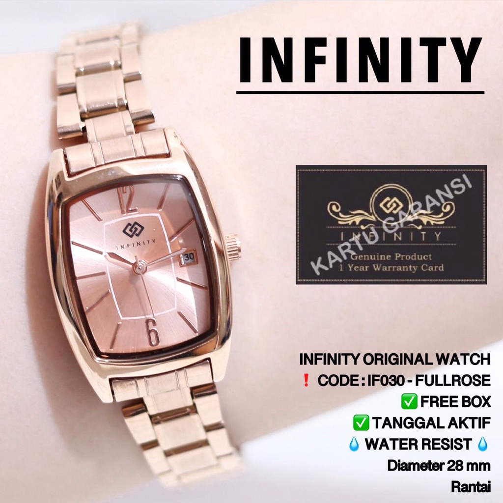 Jam tangan wanita original Infinity segi kotak tanggal aktif anti air free box IF030