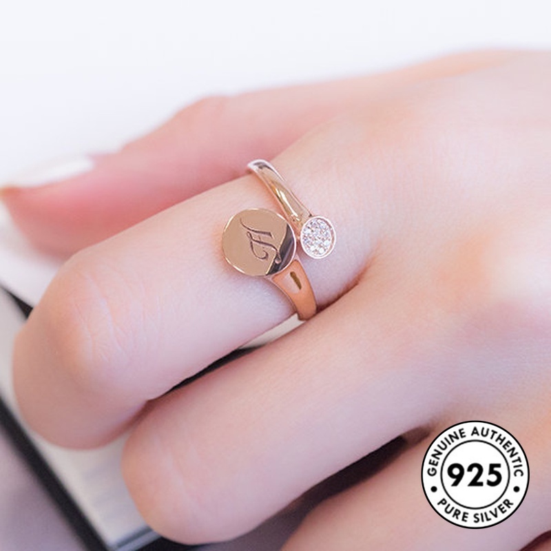 Cincin Sterling Silver 925 Model Terbuka Warna Rose Gold Dengan Berlian Imitasi Untuk Wanita