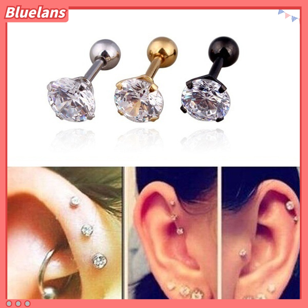 1pc Anting Stud Cubic Zirconia Bahan Titanium Steel Untuk Unisex