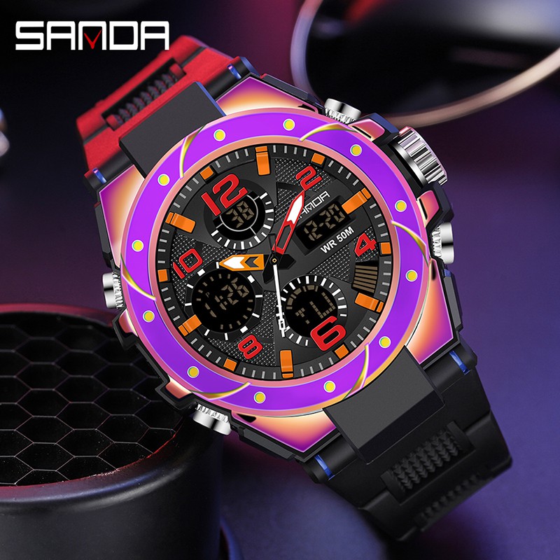 SANDA 6008 Jam Tangan Pria Digital Analog Tali Rubber Fantasy Anti Air WATCHKITE WKOS