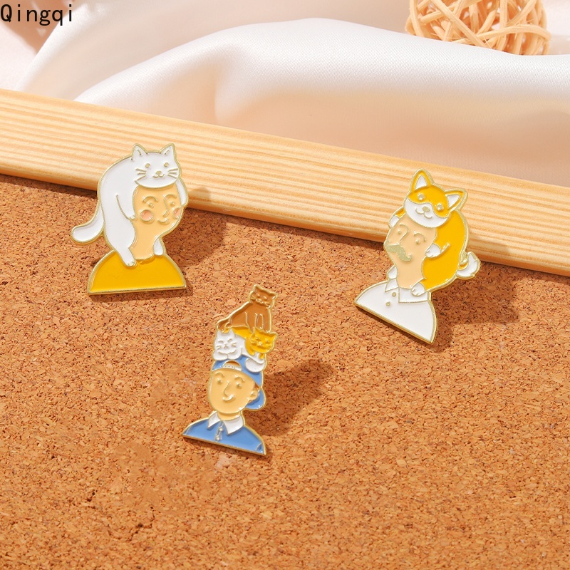 Bros Pin Enamel Bentuk Kartun Hewan Kucing Anjing Lucu Untuk Hadiah Teman