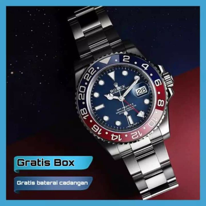 JAM PRIA / JAM TANGAN ROLEX / JAM ROLEX GMT /TALI RANTAI / TANGGAL AKTIF / jam pria LIMITID EDITION