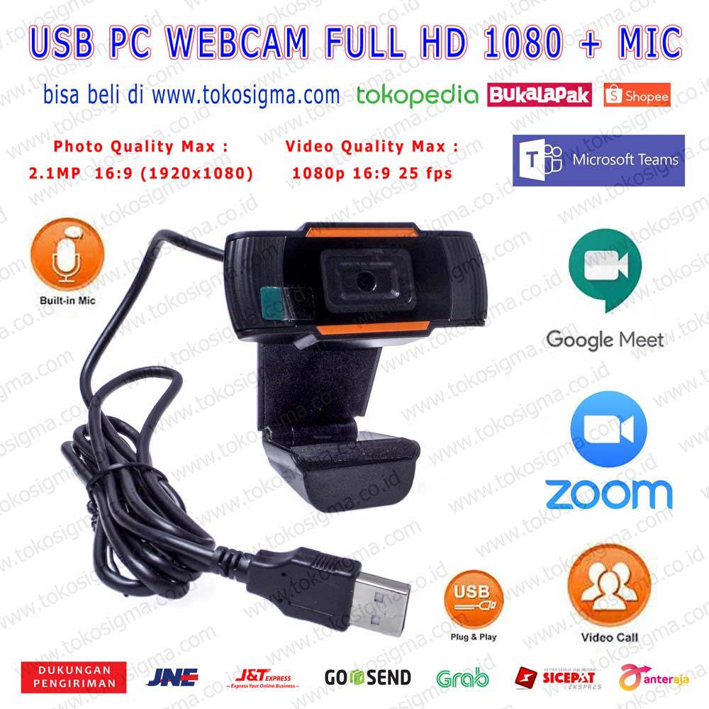 USB WEBCAM WEB PC CAMERA WITH MIC ZOOM MEETING GOOGLE MEET HD 1080P ORANGE