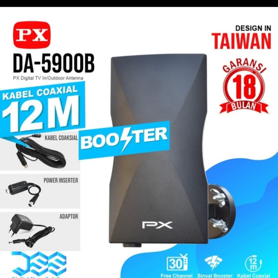 Antena TV Digital Analog PX DA 5900 B Kabel 12M Booster Indoor-Outdoor