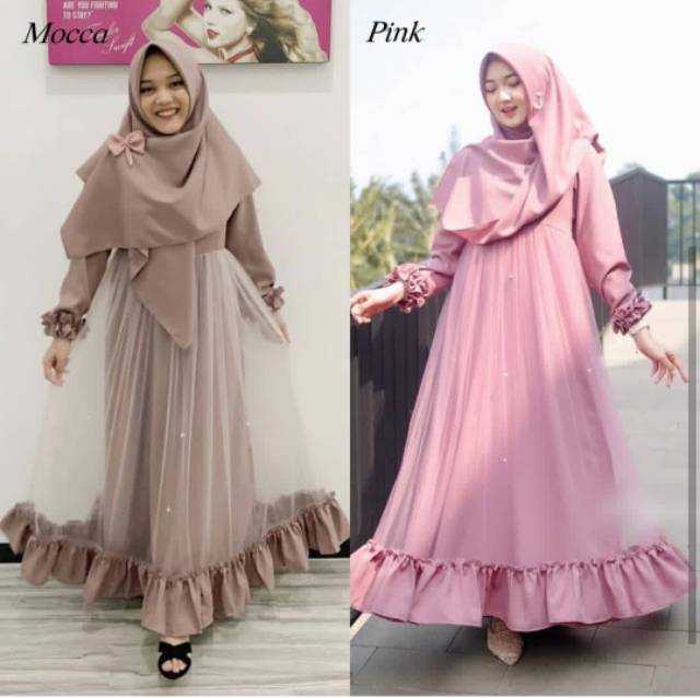 Cod Zarasya Set Mocca Khimar Gamis Dan Kerudung Gamis Rok Tutu Shopee Indonesia