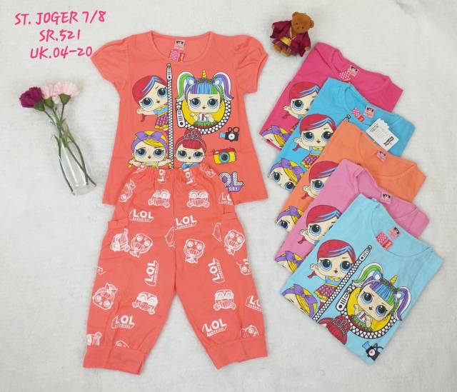 SETELAN BAJU ANAK PEREMPUAN DONUT CELANA PENDEK LENGAN PENDEK MOTIF LOL 2-6 TAHUN (sr.521)