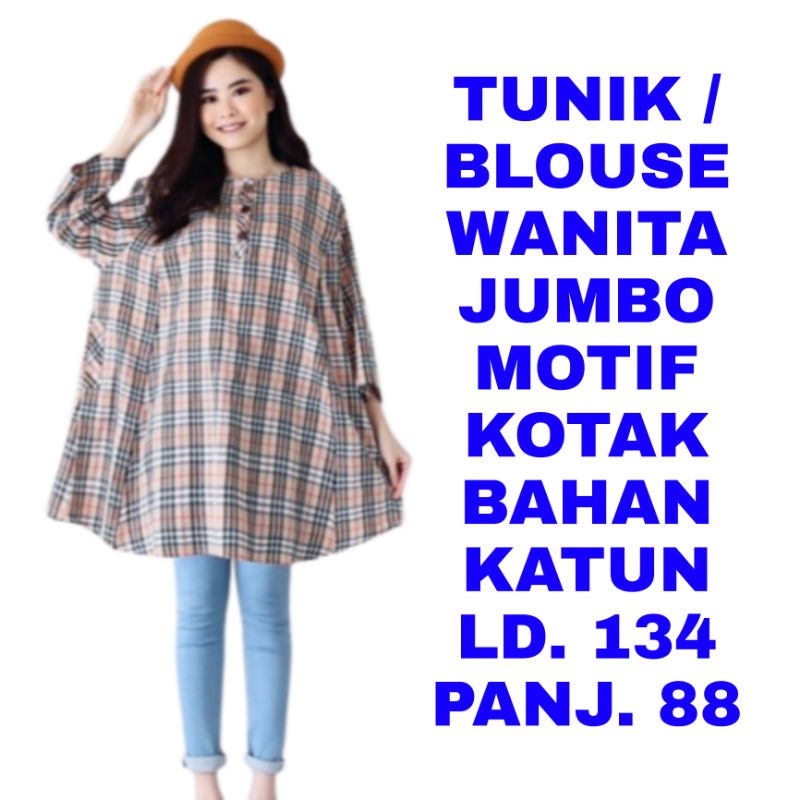 WK BLOUSE TUNIK WANITA JUMBO BAJU ATASAN KOTAK KOTAK FASHION MUSLIM