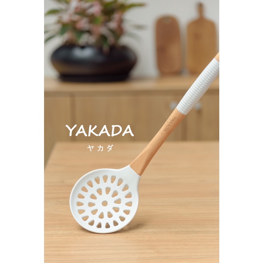 Orinoco Alat Masak Double Silicone Y-203 Gagang Kayu Tahan Panas Bpa Free Food Grade - Kitchen Utensils Anti Leleh Dua Lapis Silikon-E. DRAINING SPOON