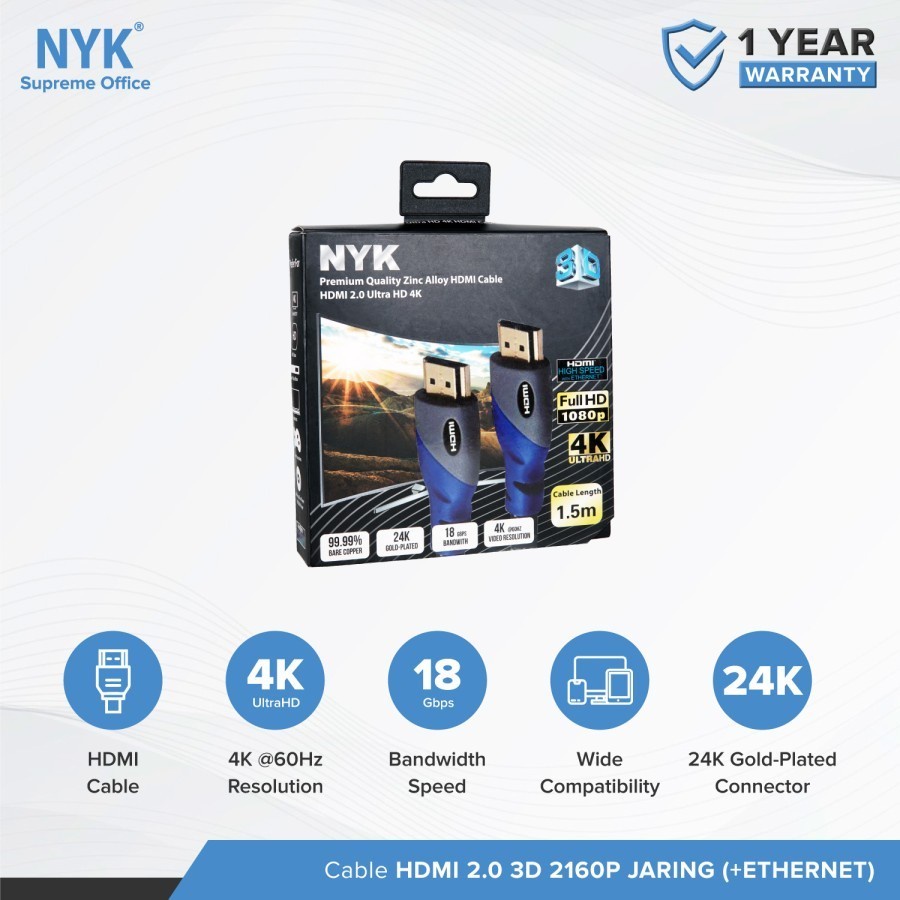 KABEL HDMI NYK V2 JARING SUPPORT 2160P 10M