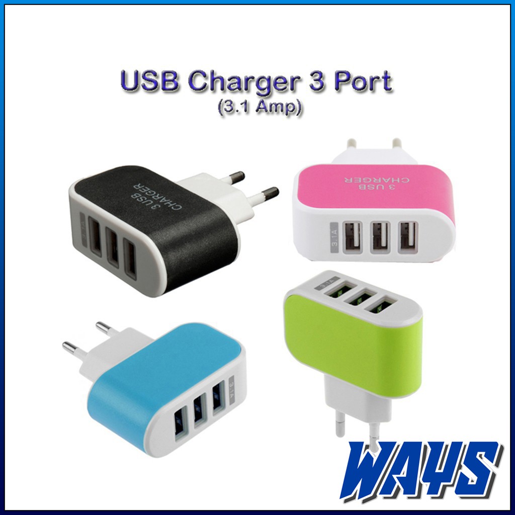 [Z090] Charger 3 USB Batok Kepala Wall Adaptor Casan Cas Hp Handphone Smartphone Powerbank