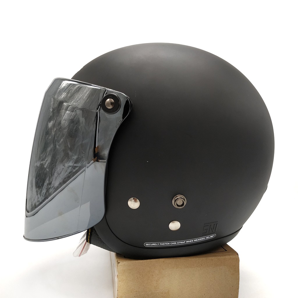 Helm Cargloss Retro Black Doff + Kaca Snail Silver