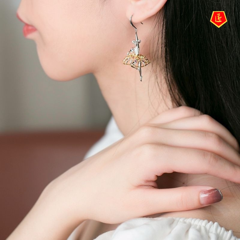 [Ready Stock]Creative Ballet Earrings Ruby Elegant Graceful