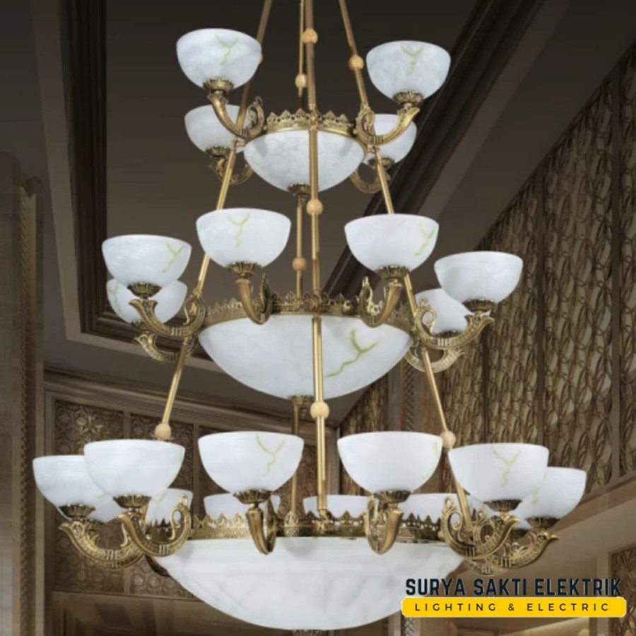 LAMPU HIAS GANTUNG MEWAH KLASIK 12+8+4 RUANG TAMU PLAFON TINGGI BESAR