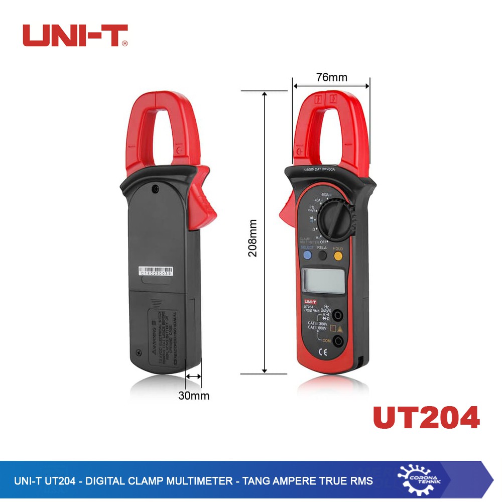 UNI-T UT204 - Digital Clamp Multimeter - Tang Ampere TRUE RMS