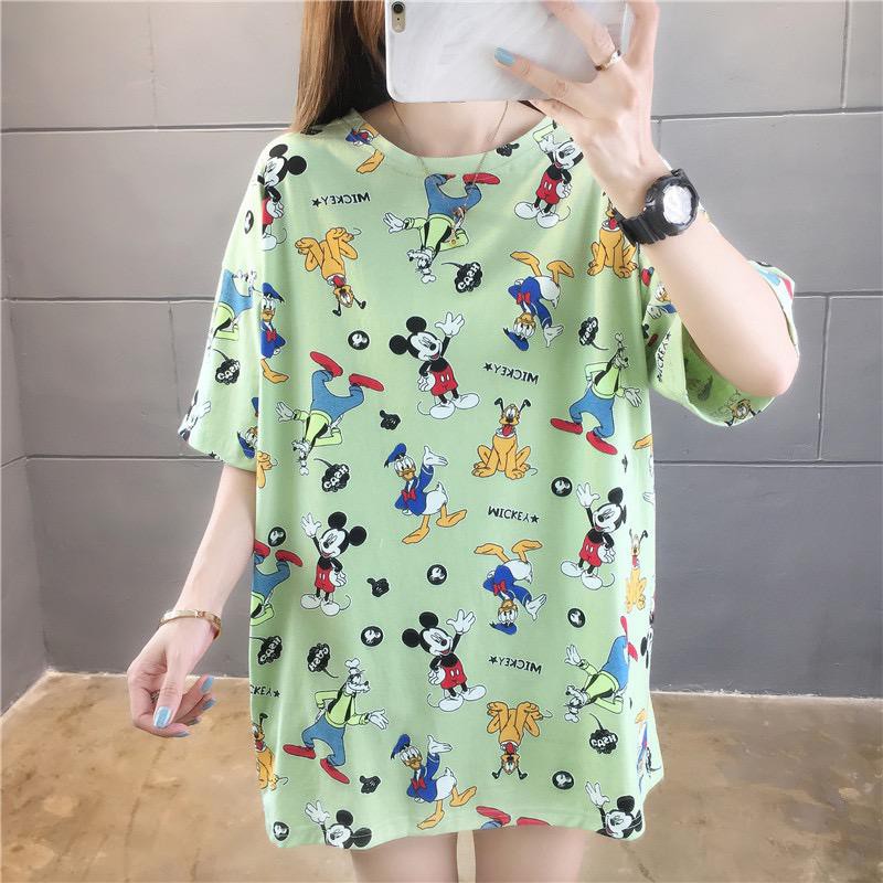 Oversize Tee Tshirt   Wanita Model Longgar Motif Mickey Donald