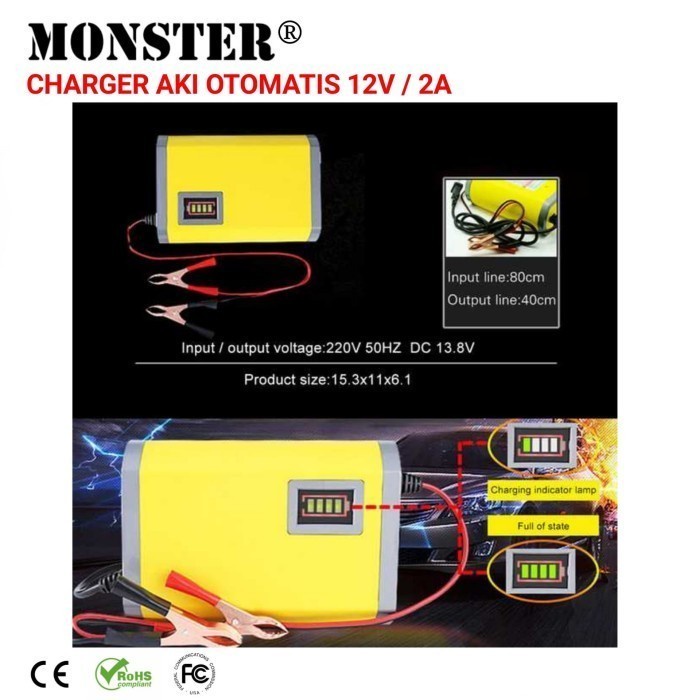 Charger Aki 12V 2A Motor Mobil Charger Portable