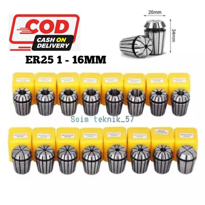 collet. penjepit bor. endmill. collet er25 set 16pcs 1mm-16mm
