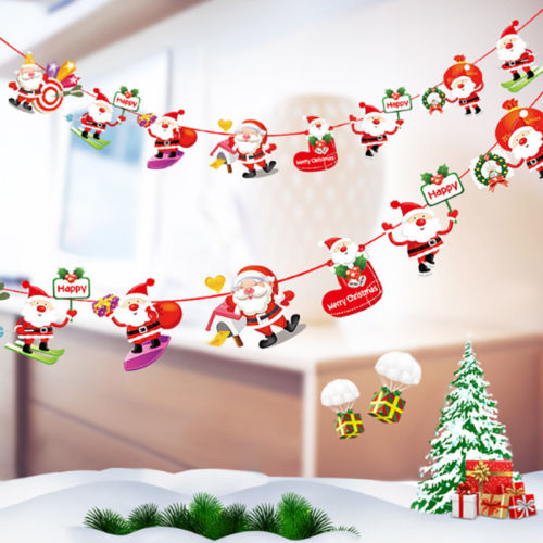Banner Bendera Gantung Desain Santa Claus Snowman Deer Garland Bahan Kertas Ukuran 2.5M Untuk Dekorasi Natal