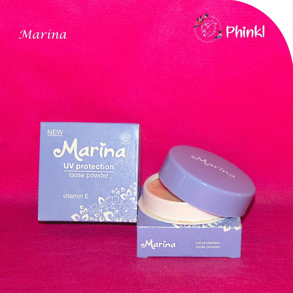 `ღ´ PHINKL `ღ´ Marina bedak tabur loose powder tempat ungu untuk sehari hari wajah anti minyak hasil natural