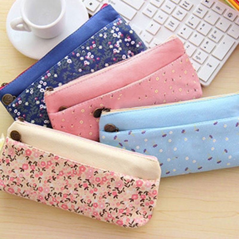 

Murah [Bayar Di Tempat]# BR Tempat Pensil Bahan Kanvas Motif Bunga dengan Resleting