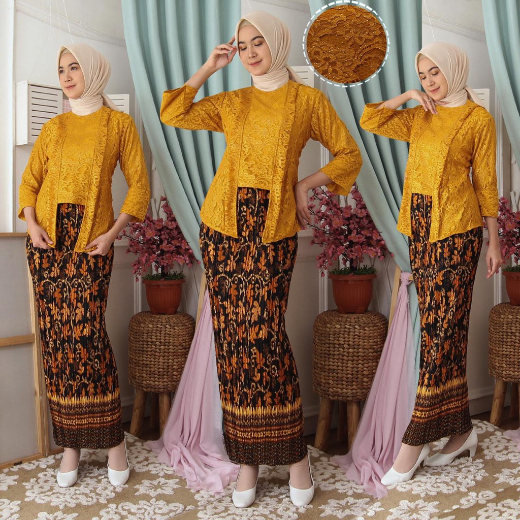 Kebaya Kartini Floy Brukat Tulang Glitter Set Batik Kebaya Wisuda Kondangan Fashion Muslim KB TESSA