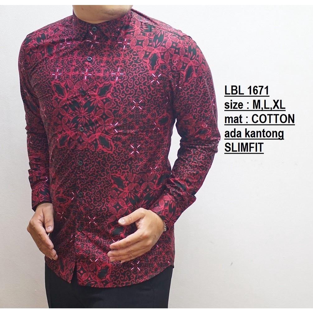 KEMEJA BATIK PRIA SLIM FIT LENGAN PANJANG BAJU BATIK PRIA KATUN PREMIUM LBL319