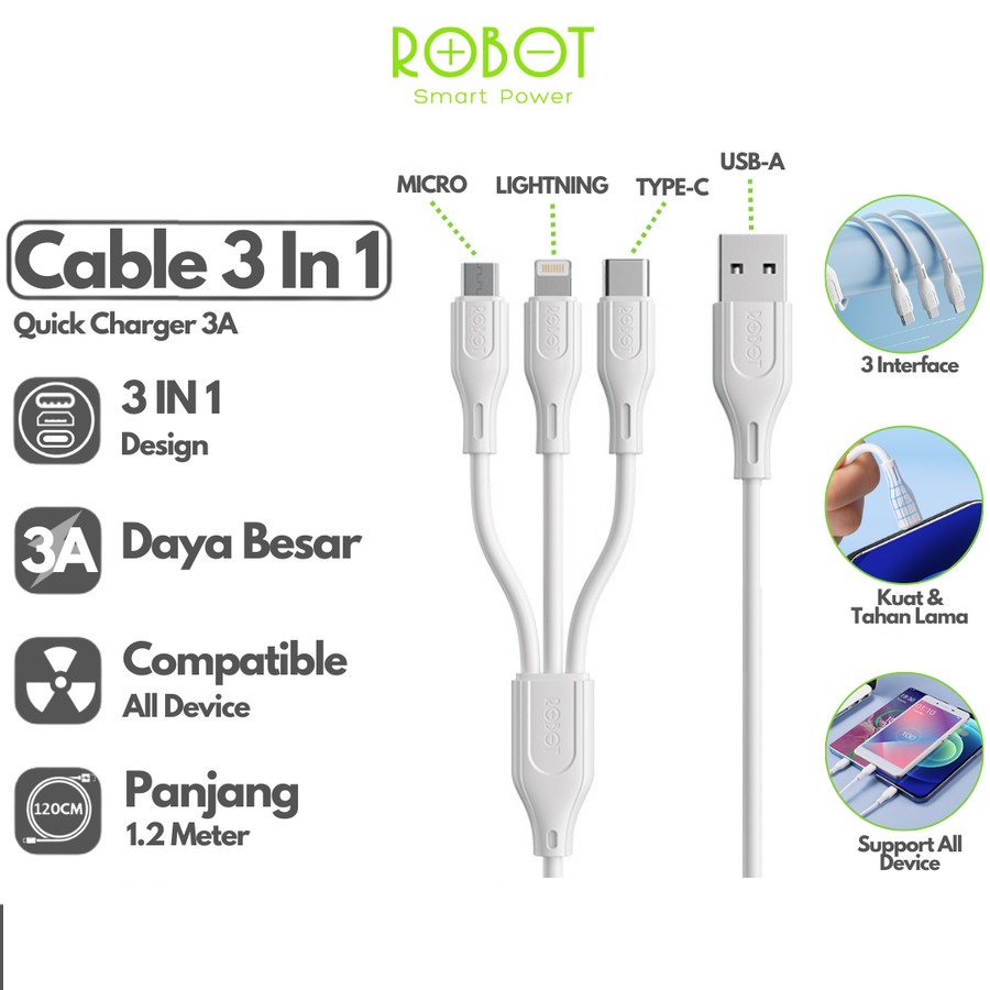 Kabel ROBOT RDY120 -  3in1 Fast Quick Charge