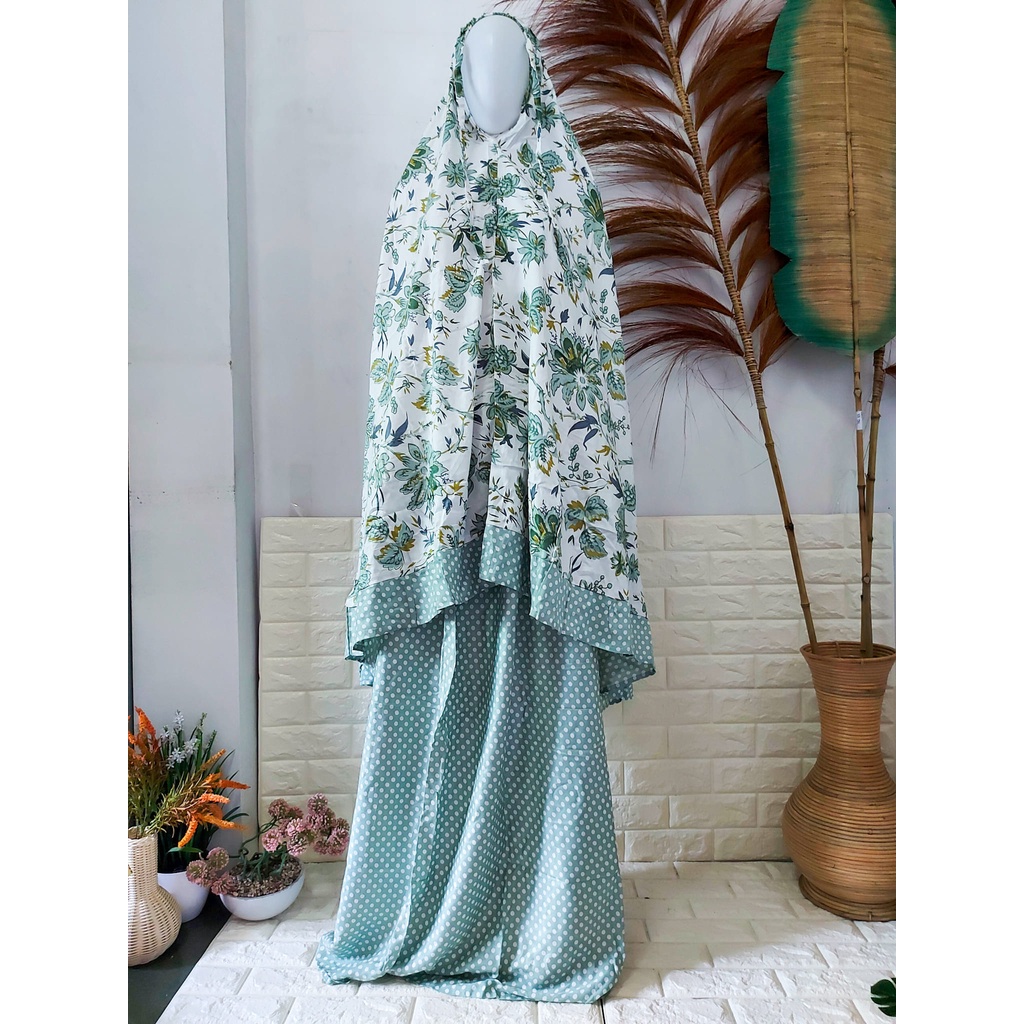 MUKENA RAYON DEWASA NURA MOTIF POLKADOT BUNGA MUKENA BALI JUMBO TERBARU ORIGINAL ADEM