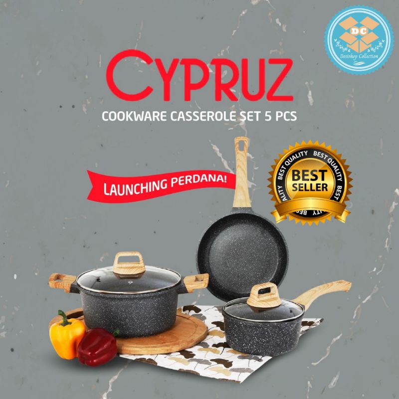 PERALATAN MASAK SET PANCI GRANIT CYPRUZ COOKWARE CASEROLLE SET OF 5 ELEGAN & ANTI LENGKET