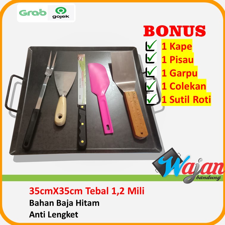 Wajan datar Baja Hitam Set kebab Roti Sosis bakar Ukuran 35x35