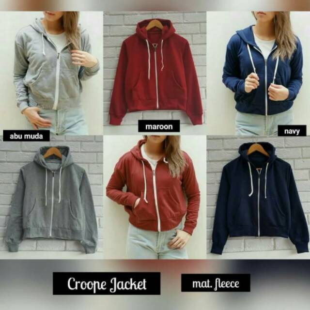 Jaket Croope or Crope Hoodie Bahan Fleece Tebal, Jacket Unisex Crooope