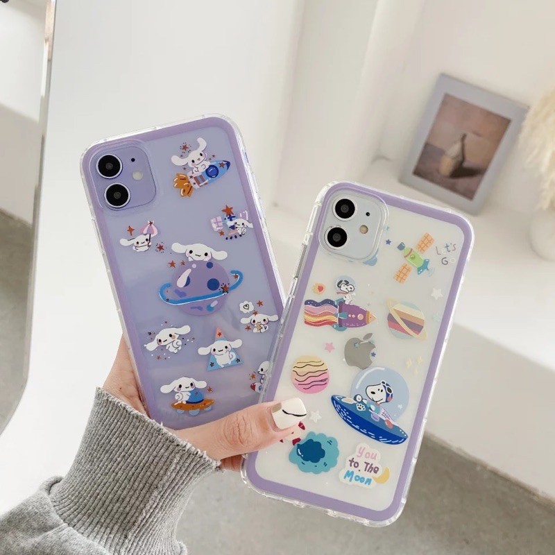 Purple Cinnamoroll Snoopy Planet Space Galaxy Softcase iPhone 7/8/+/SE 2020/X/Xs/Max/XR/11/Pro/Max
