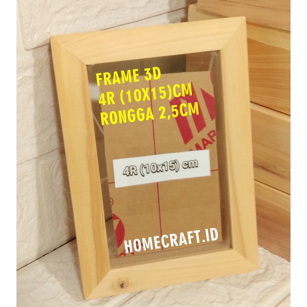 Ready stok Frame Foto Bingkai kayu 3D ukuran 4R 10x15 & 5R 13x18 + kaca acrylic anti pecah
