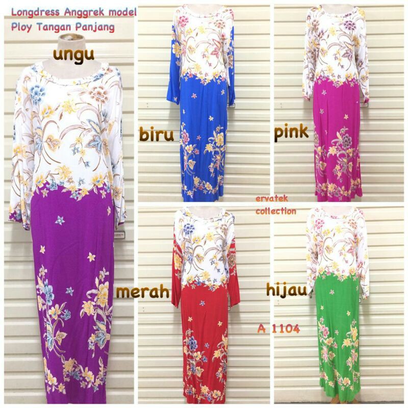 LONGDRESS ANGGREK A 1104 Model LTK Tangan Panjang / Baju Tidur Batik Daster Muslim Ibu Rumahan